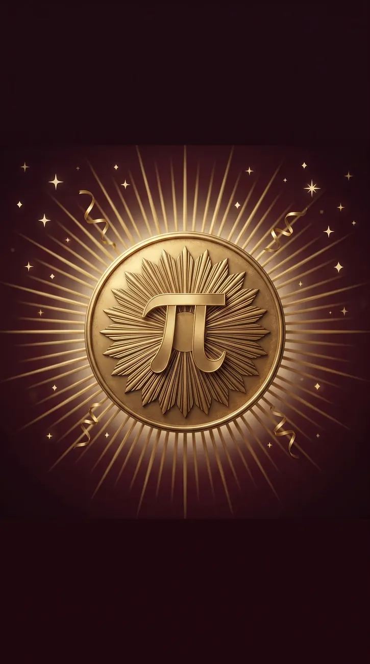 Roll & Tell — gold pi-symbol disc on sunburst rosette