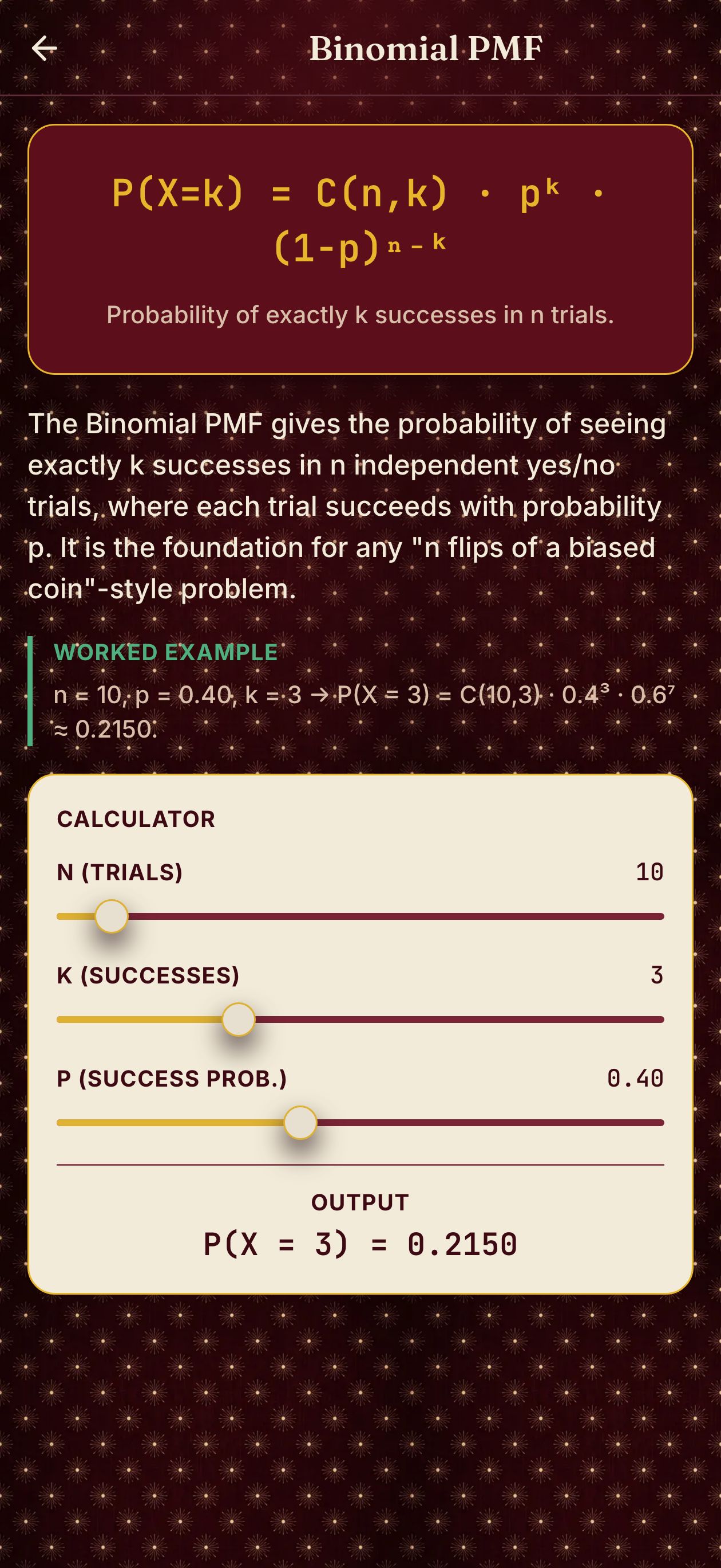Formula reference with an inline calculator